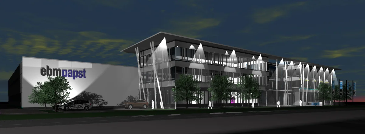 Planung für den Neubau eines Produktionsgebäudes mit Verwaltung - ebm-papst ZEITLAUF GmbH & Co. KG